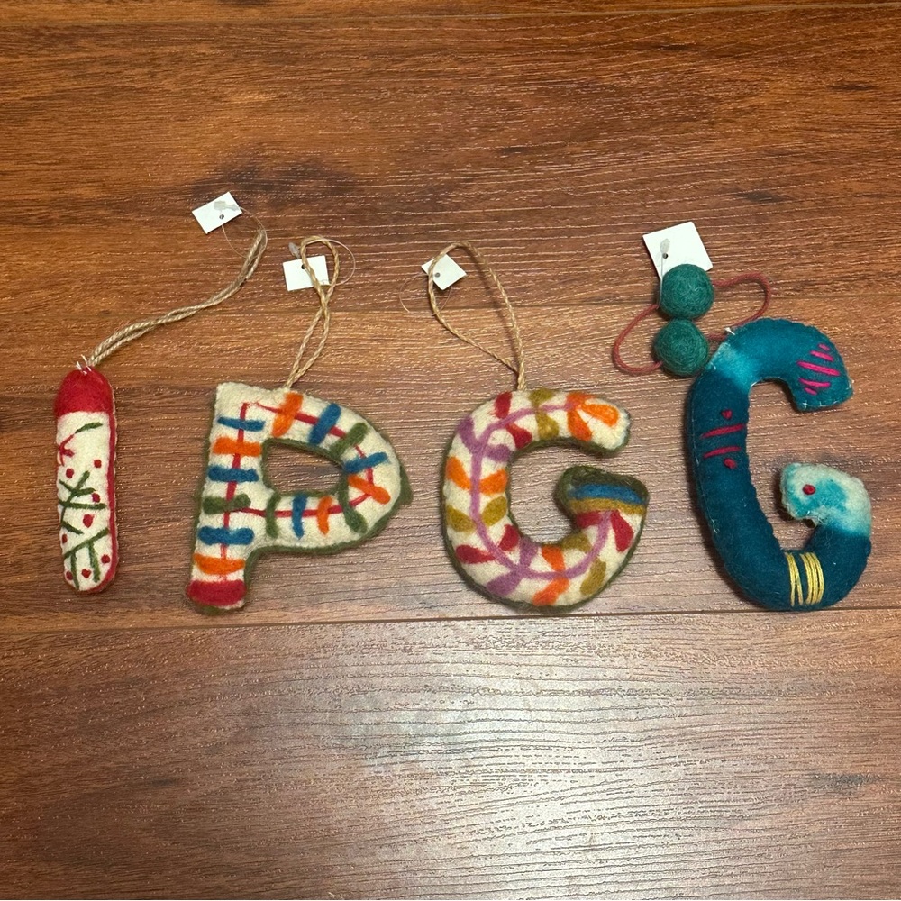 Anthropologie Felt Holiday Christmas letter Ornaments Set